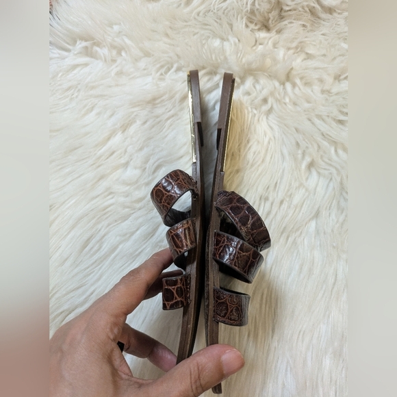 Zara Brown Animal Embossed Leather Slides - Picture 3 of 10